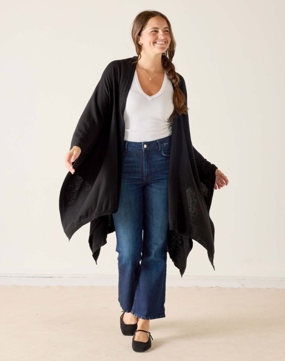 MERSEA Charleston Travel Wrap Cotton Cashmere Black One Size $198 {3M22}